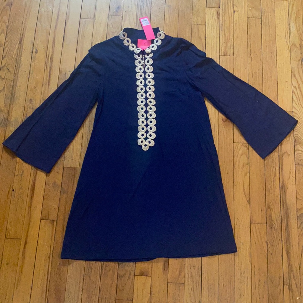 Lilly Pulitzer Navy Long Sleeve Dress With Gold Accents